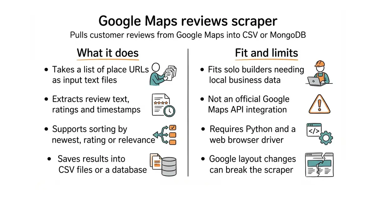 Google Maps reviews scraper. Pulls customer reviews from Google Maps into CSV or MongoDB.