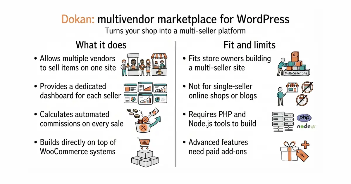 Dokan: multivendor marketplace for WordPress. Turns your shop into a multi-seller platform.