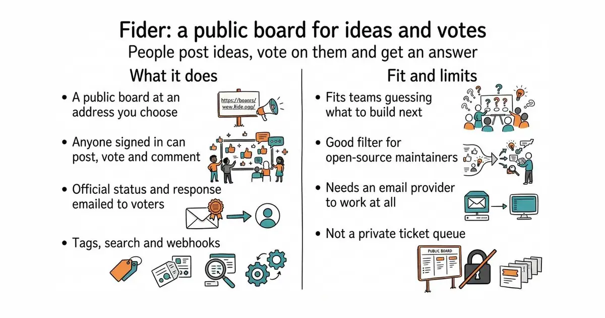 Fider: a public board for ideas and votes. People post ideas, vote on them and get an answer.
