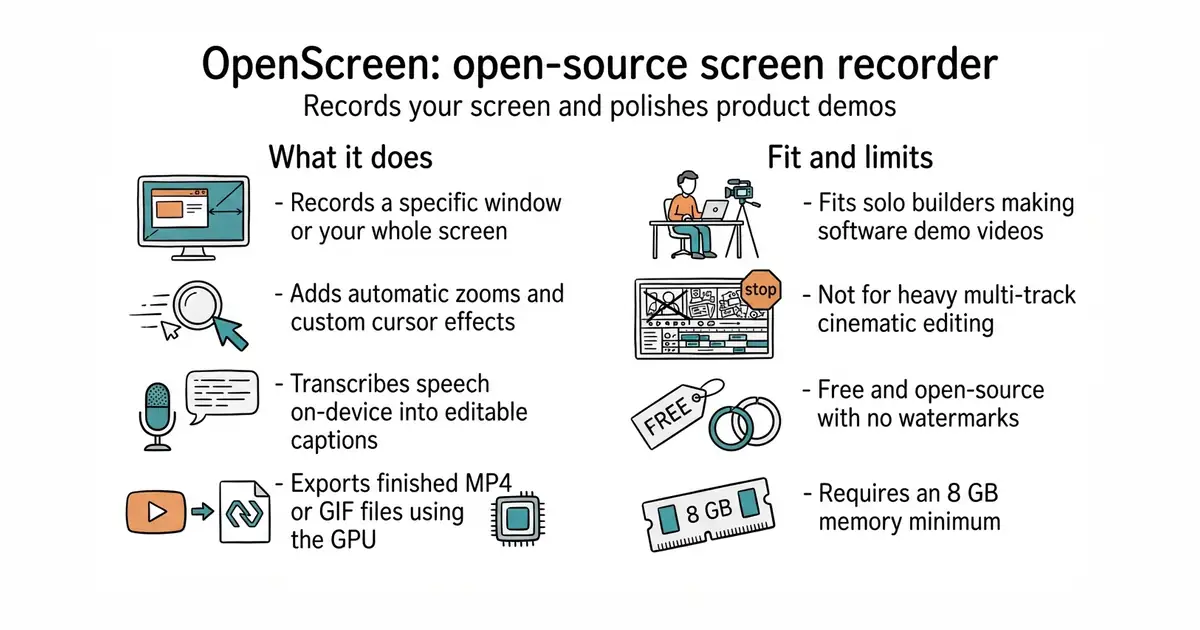 OpenScreen: open-source screen recorder. Records your screen and polishes product demos.