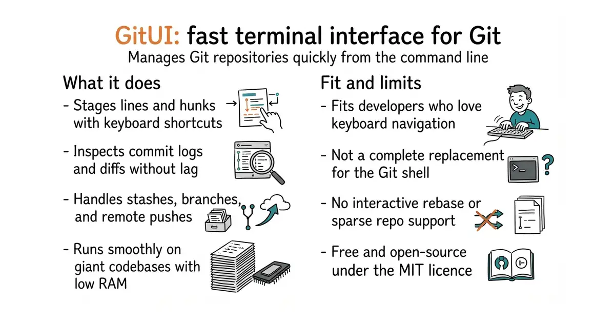 GitUI: fast terminal interface for Git. Manages Git repositories quickly from the command line.