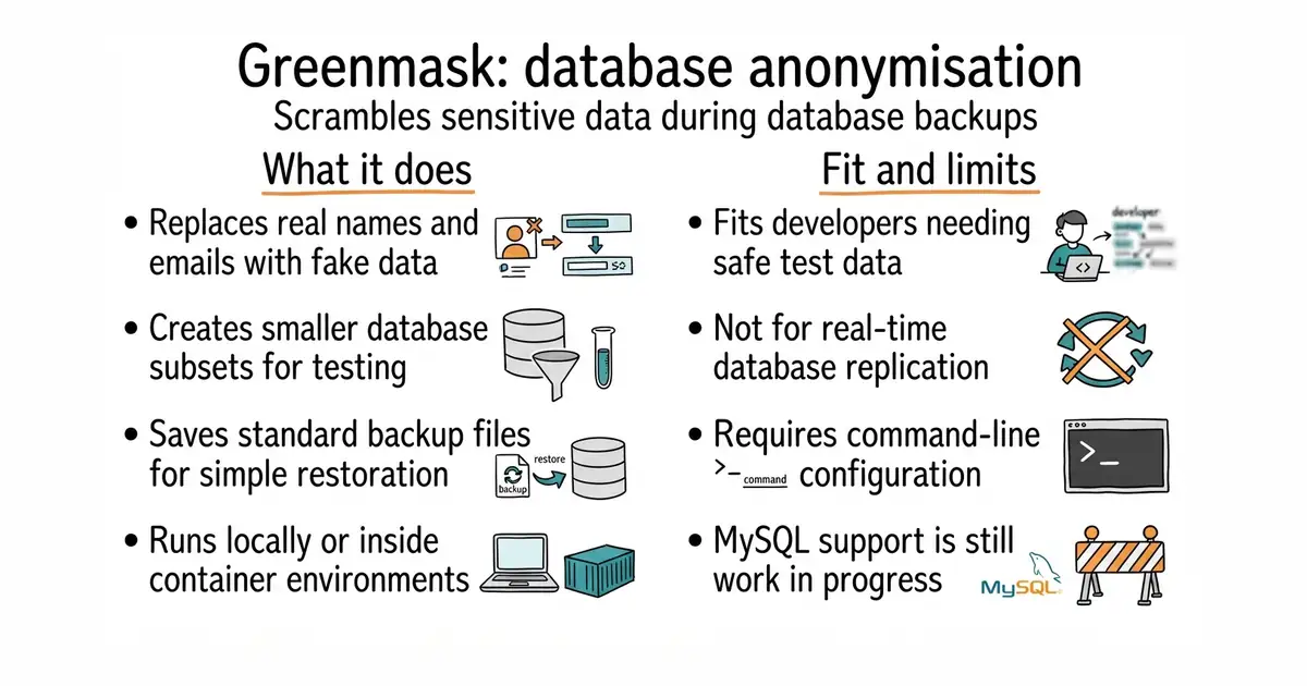 Greenmask: database anonymisation. Scrambles sensitive data during database backups.