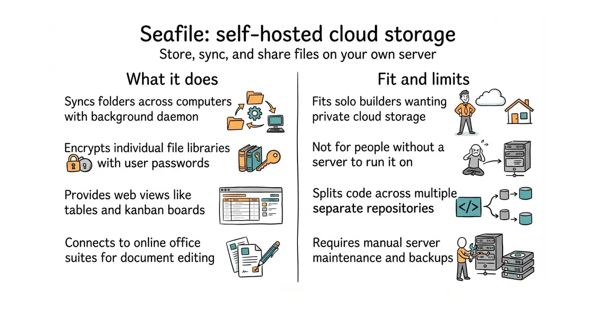 Seafile: self-hosted cloud storage. Store, sync, and share files on your own server.