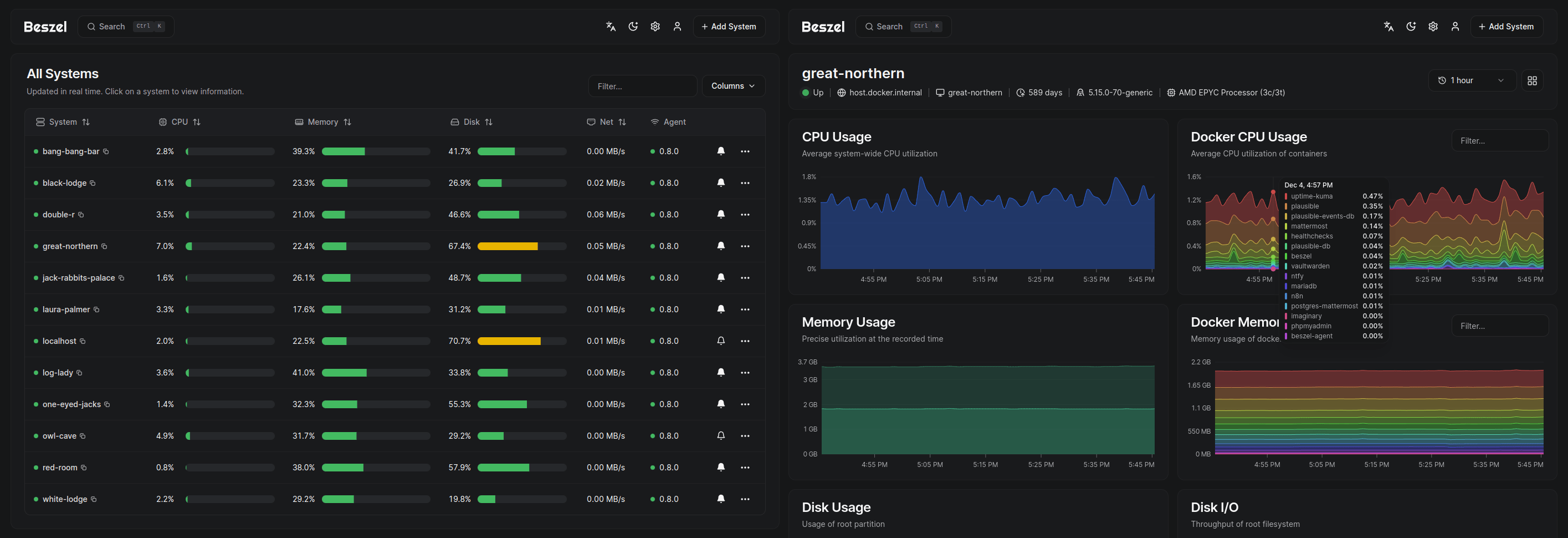 henrygd/beszel: Screenshot 1
