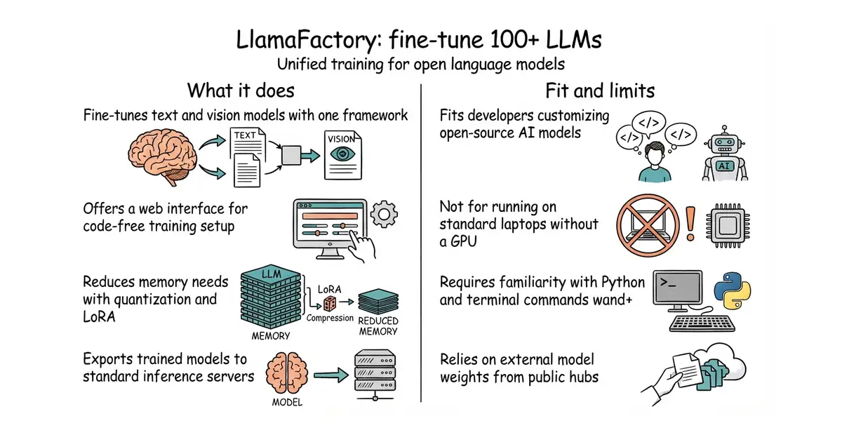 LlamaFactory: fine-tune 100+ LLMs. Unified training for open language models.