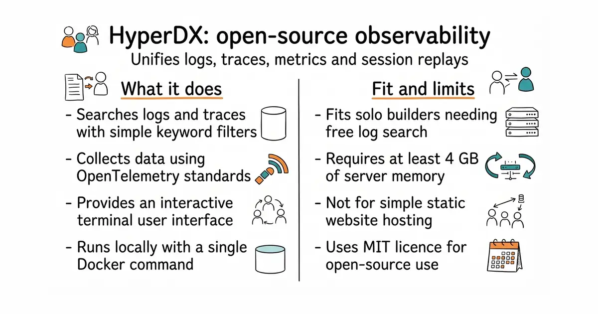 HyperDX: open-source observability. Unifies logs, traces, metrics and session replays.