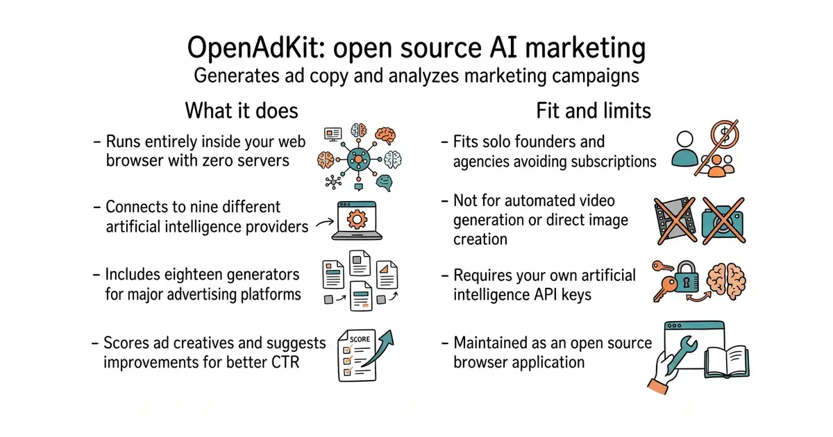 OpenAdKit: open source AI marketing. Generates ad copy and analyzes marketing campaigns.