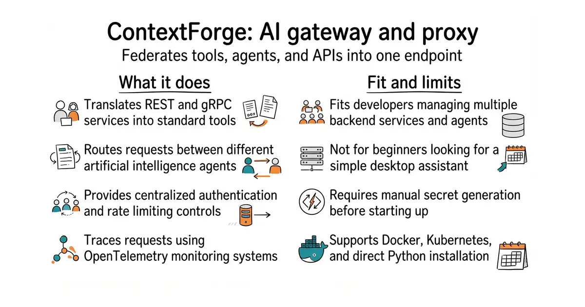 ContextForge: AI gateway and proxy. Federates tools, agents, and APIs into one endpoint.
