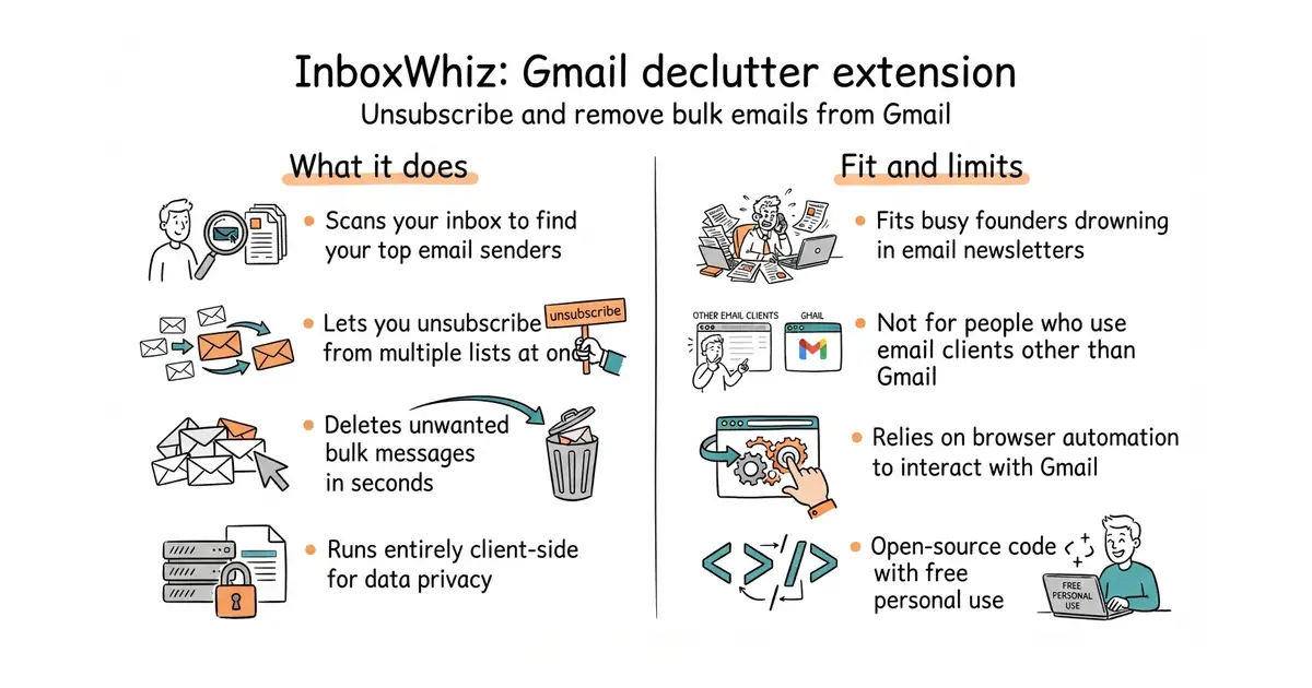 InboxWhiz: Gmail declutter extension. Unsubscribe and remove bulk emails from Gmail.