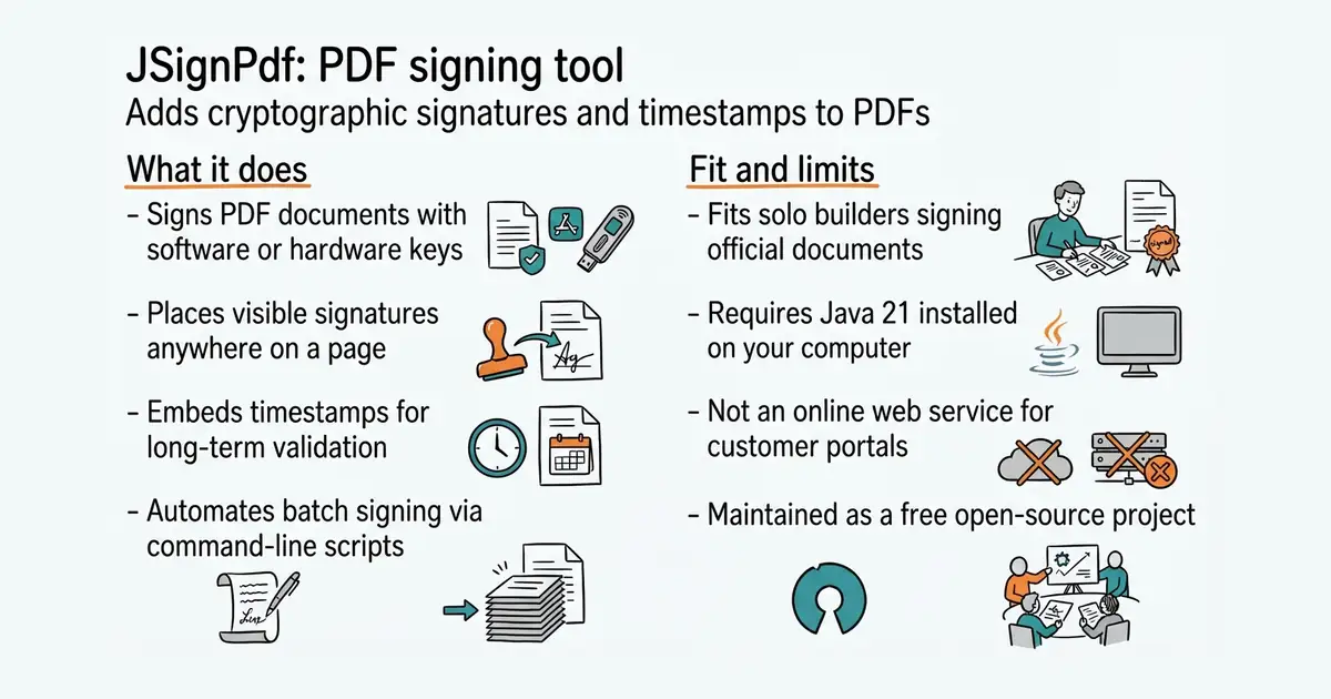 JSignPdf: PDF signing tool. Adds cryptographic signatures and timestamps to PDFs.