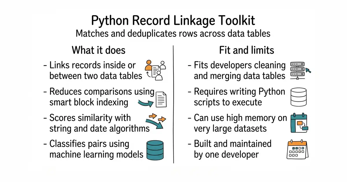 Python Record Linkage Toolkit. Matches and deduplicates rows across data tables.