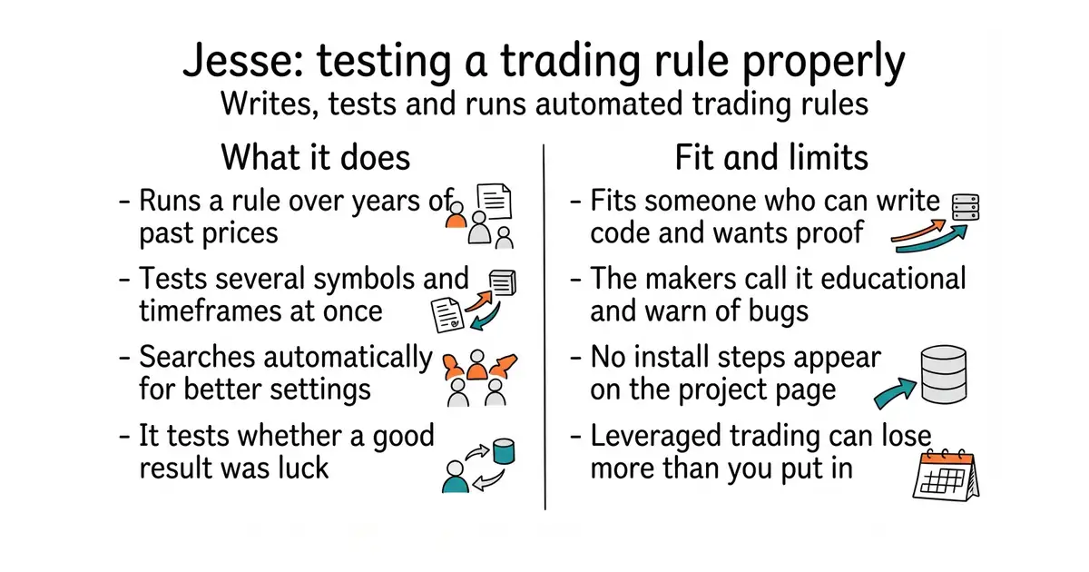Jesse: testing a trading rule properly. Writes, tests and runs automated trading rules.