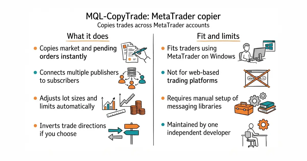 MQL-CopyTrade: MetaTrader copier. Copies trades across MetaTrader accounts.