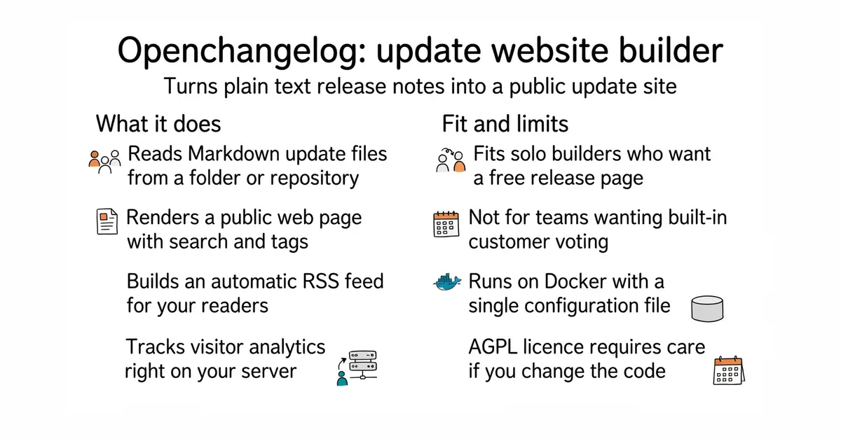 Openchangelog: update website builder. Turns plain text release notes into a public update site.