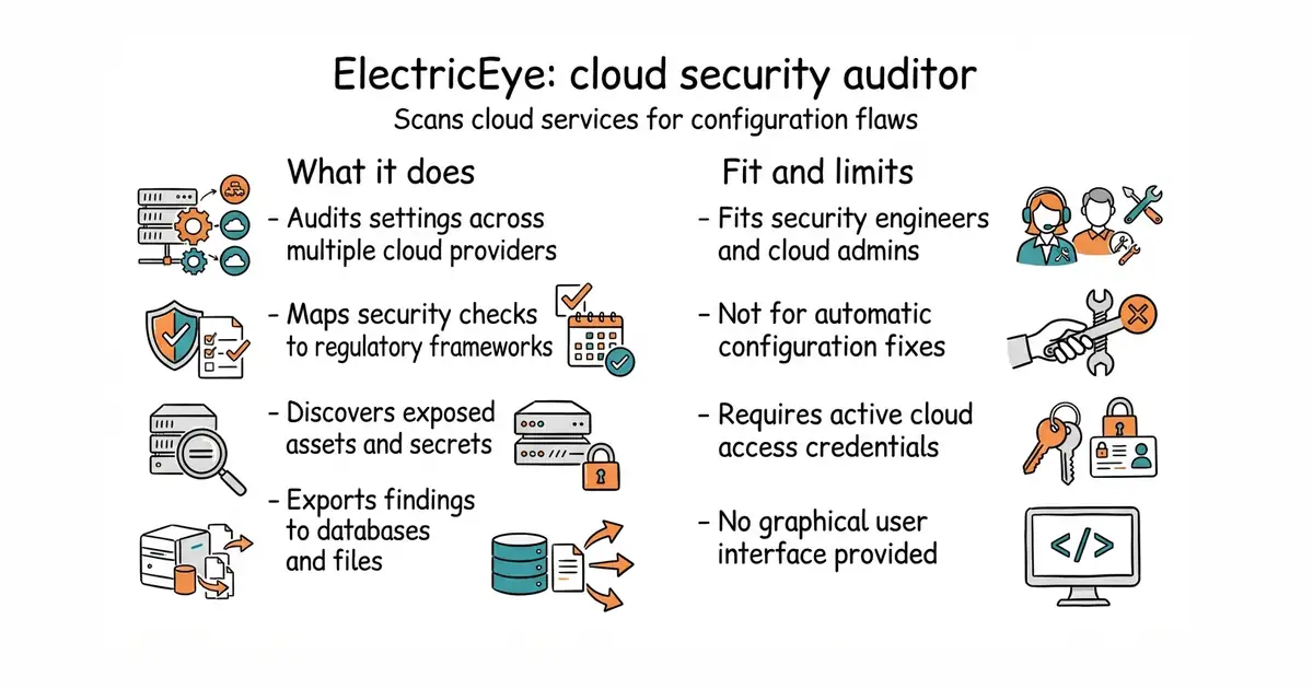 ElectricEye: cloud security auditor. Scans cloud services for configuration flaws.