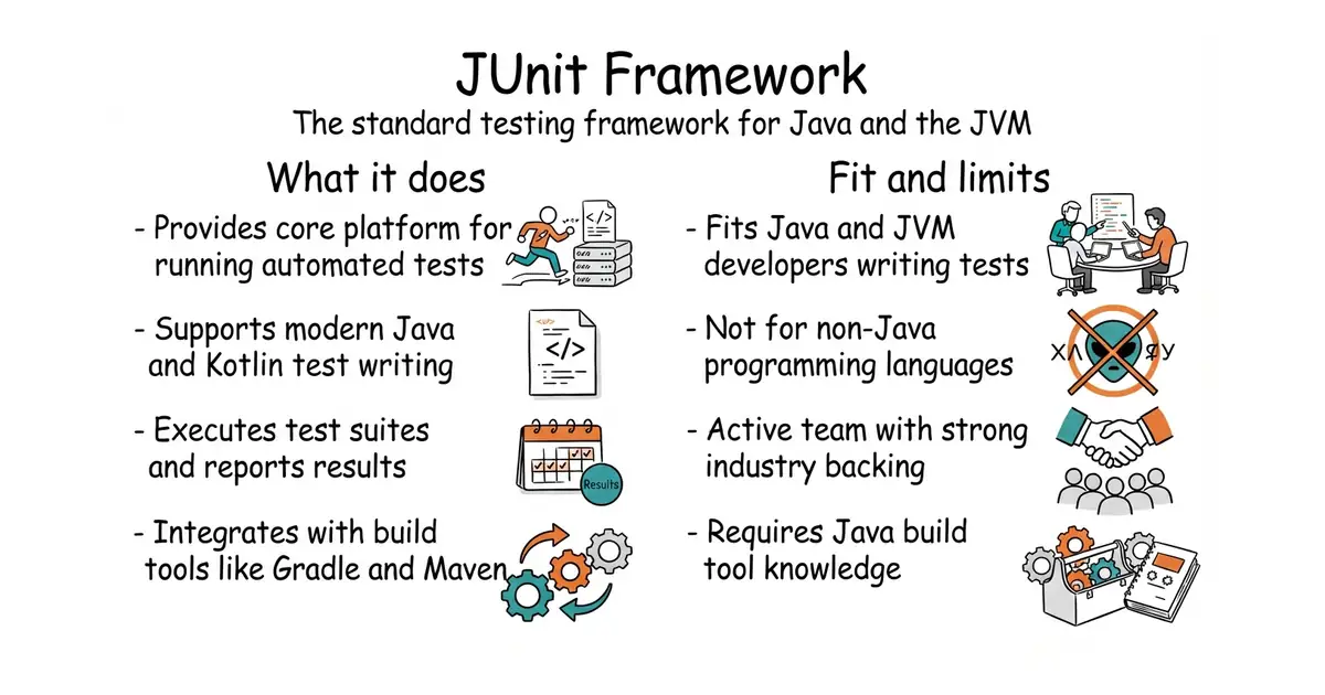 JUnit Framework. The standard testing framework for Java and the JVM.