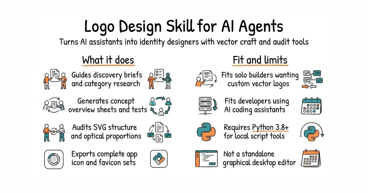 Logo Design Skill for AI Agents. Turns AI assistants into identity designers with vector craft and audit tools.
