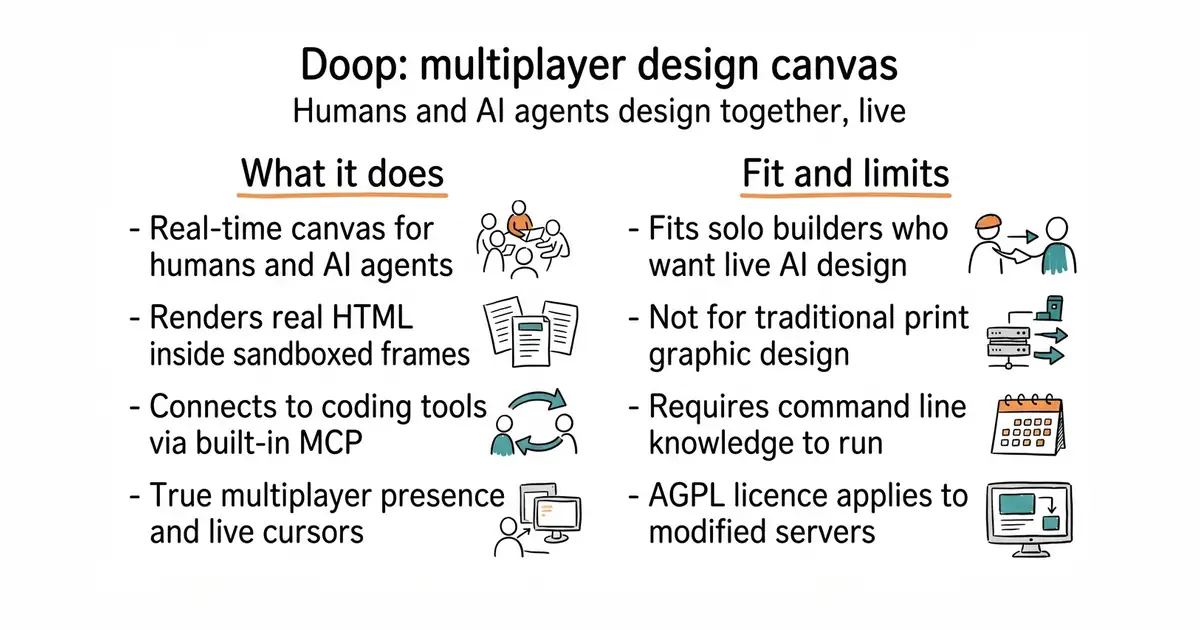Doop: multiplayer design canvas. Humans and AI agents design together, live.