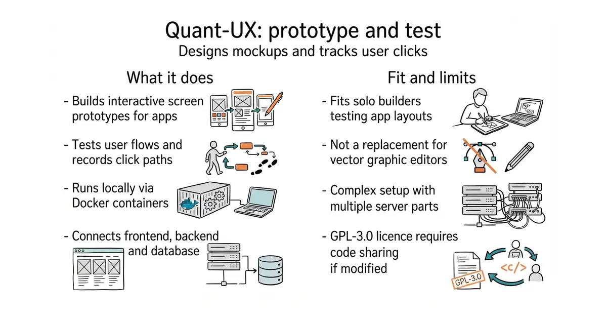 Quant-UX: prototype and test. Designs mockups and tracks user clicks.
