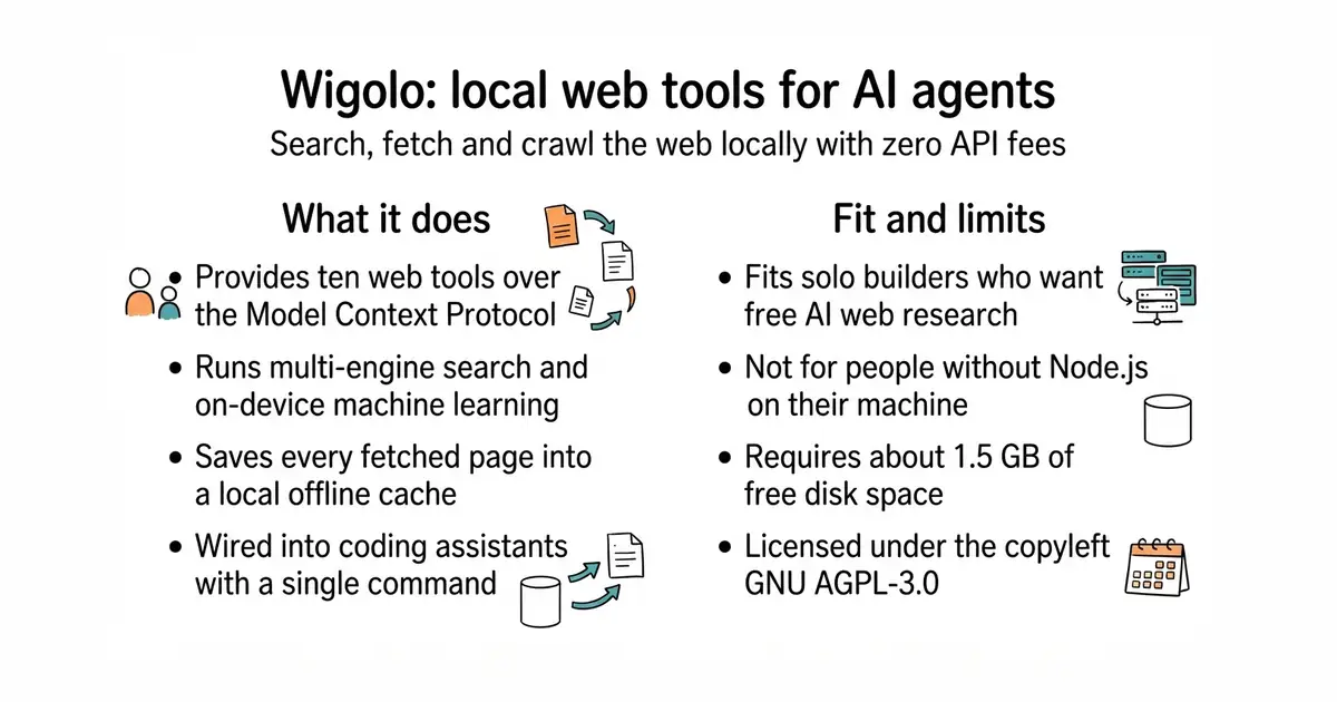 Wigolo: local web tools for AI agents. Search, fetch and crawl the web locally with zero API fees.