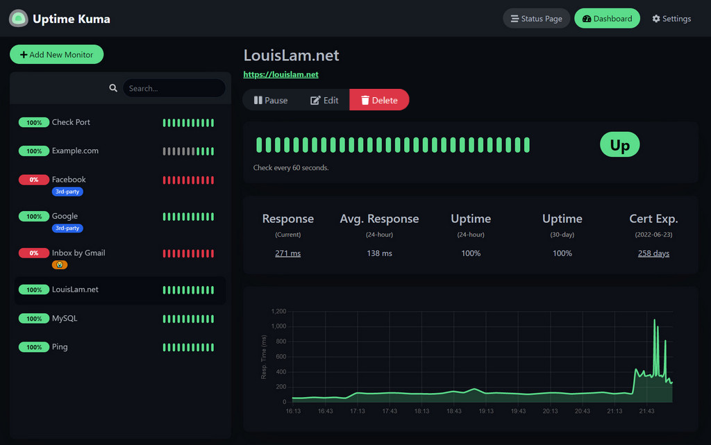 louislam/uptime-kuma: Screenshot 1