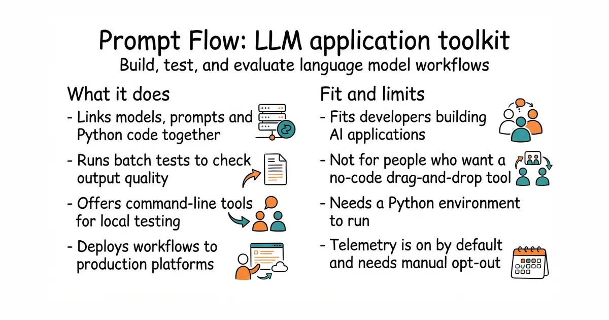 Prompt Flow: LLM application toolkit. Build, test, and evaluate language model workflows.