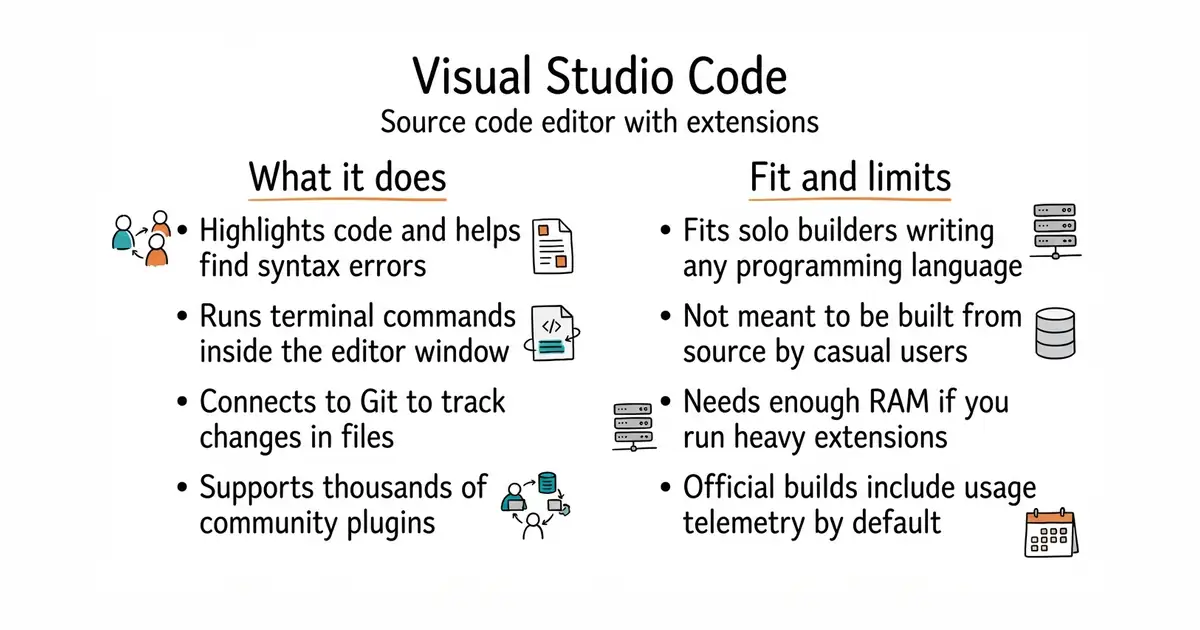Visual Studio Code. Source code editor with extensions.