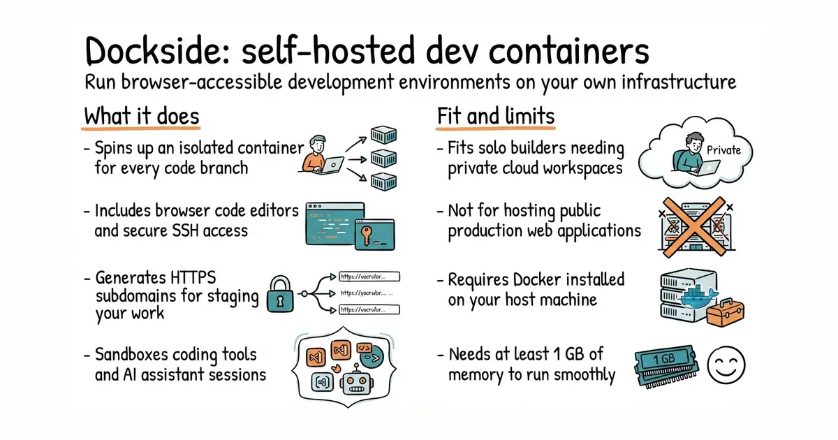 Dockside: self-hosted dev containers. Run browser-accessible development environments on your own infrastructure.