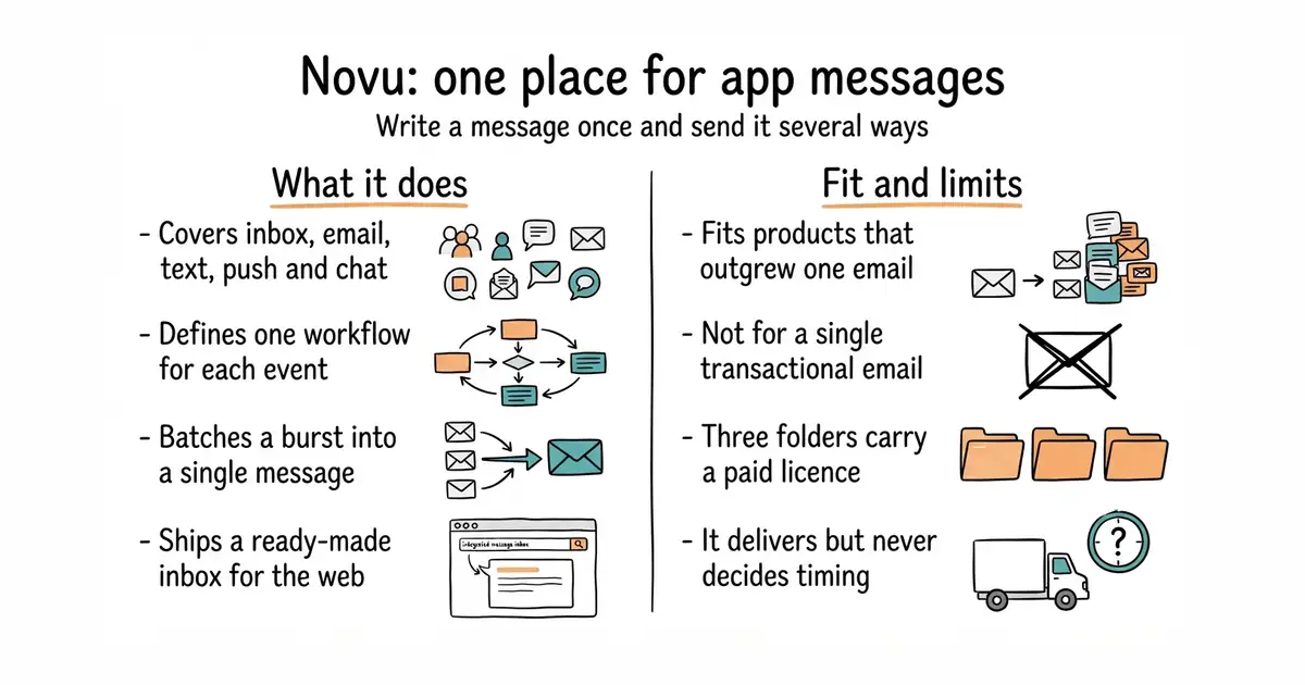 Novu: one place for app messages. Write a message once and send it several ways.