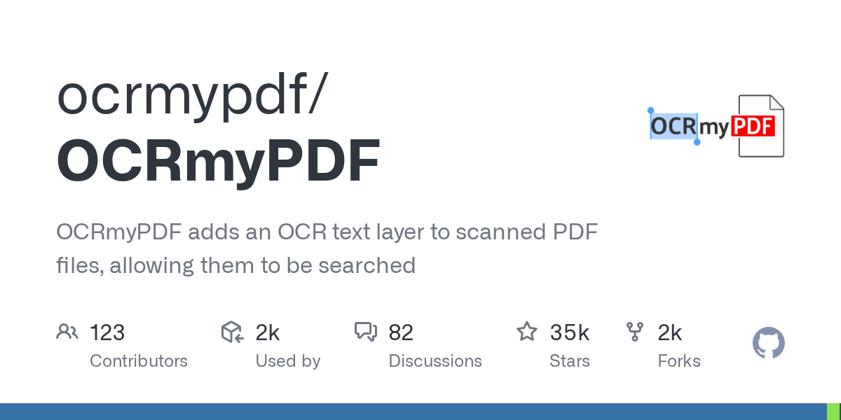 ocrmypdf/OCRmyPDF: GitHub preview card