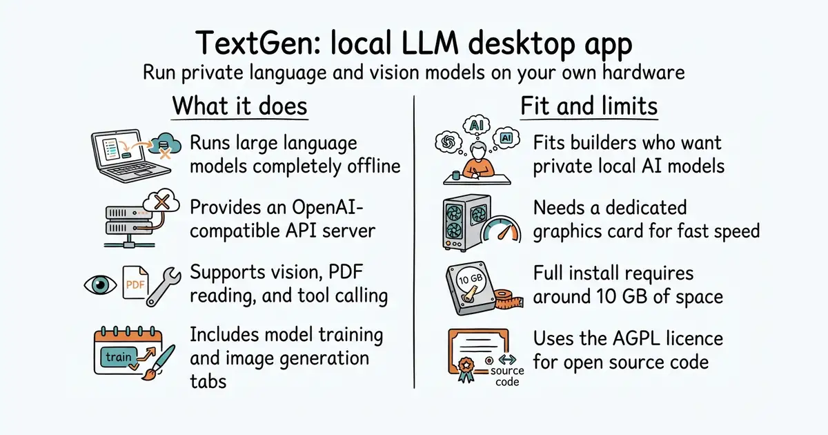 TextGen: local LLM desktop app. Run private language and vision models on your own hardware.