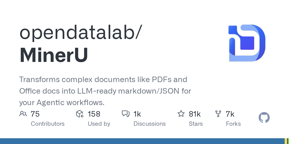 opendatalab/MinerU: GitHub preview card
