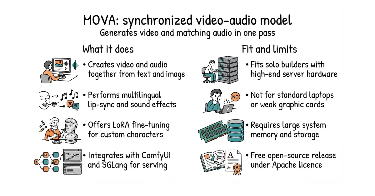 MOVA: synchronized video-audio model. Generates video and matching audio in one pass.