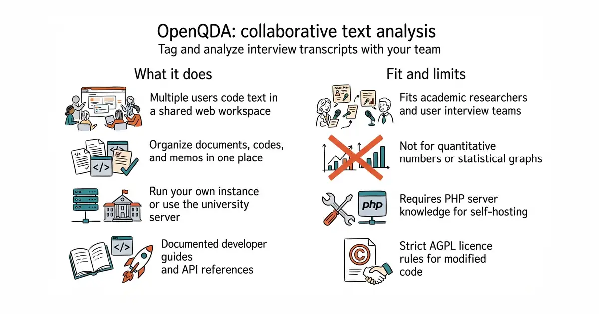 OpenQDA: collaborative text analysis. Tag and analyze interview transcripts with your team.