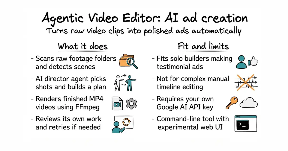 Agentic Video Editor: AI ad creation. Turns raw video clips into polished ads automatically.