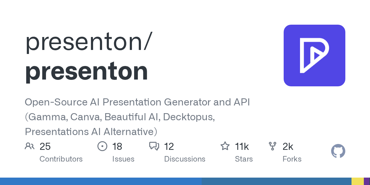 presenton/presenton: GitHub preview card