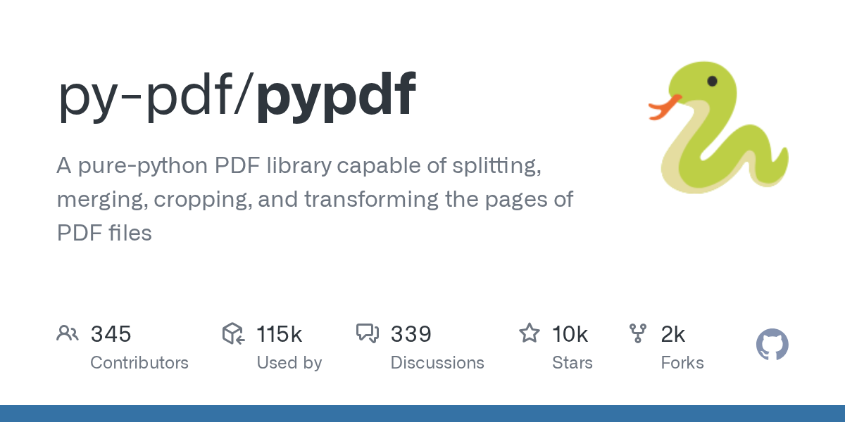 py-pdf/pypdf: GitHub preview card