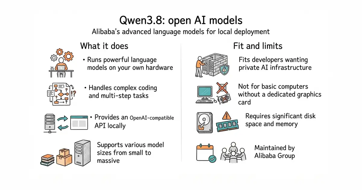 Qwen3.8: open AI models. Alibaba's advanced language models for local deployment.