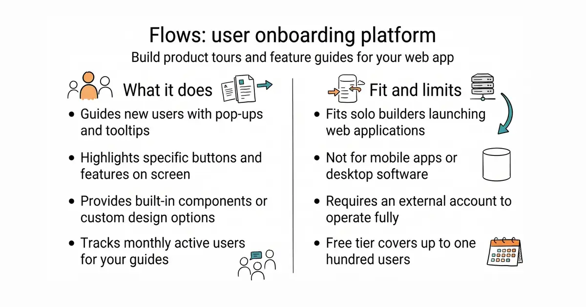 Flows: user onboarding platform. Build product tours and feature guides for your web app.