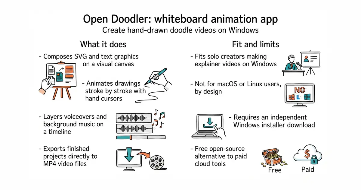 Open Doodler: whiteboard animation app. Create hand-drawn doodle videos on Windows.