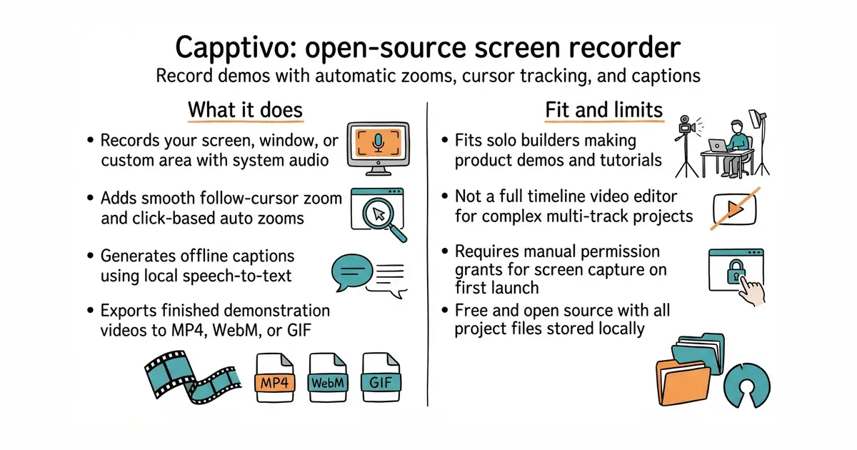 Capptivo: open-source screen recorder. Record demos with automatic zooms, cursor tracking, and captions.