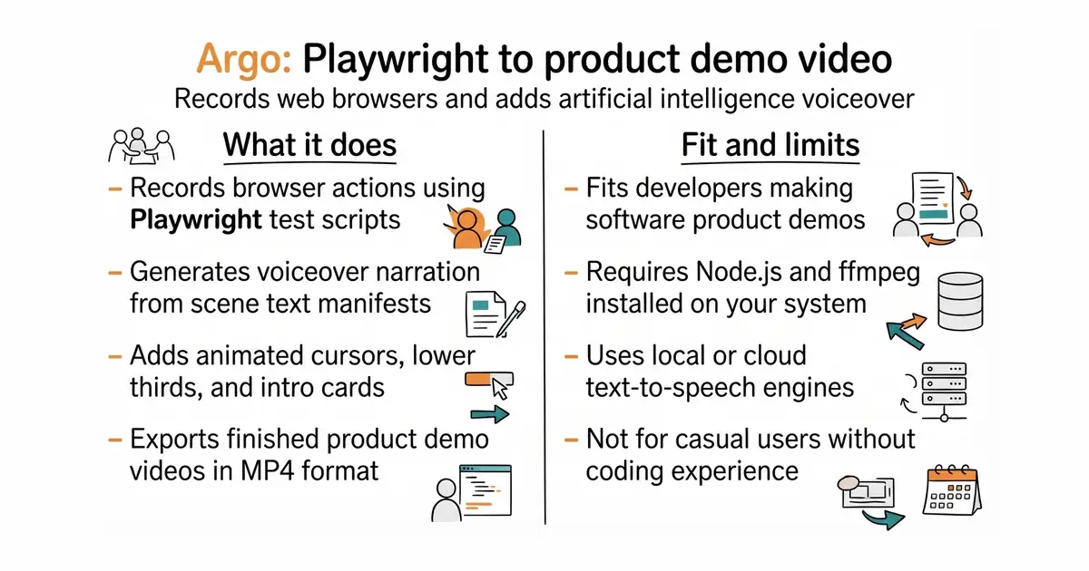 Argo: Playwright to product demo video. Records web browsers and adds artificial intelligence voiceover.