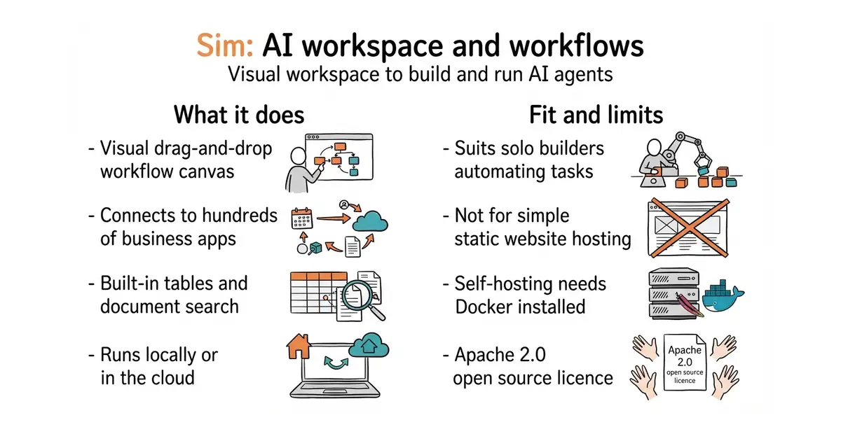 Sim: AI workspace and workflows. Visual workspace to build and run AI agents.
