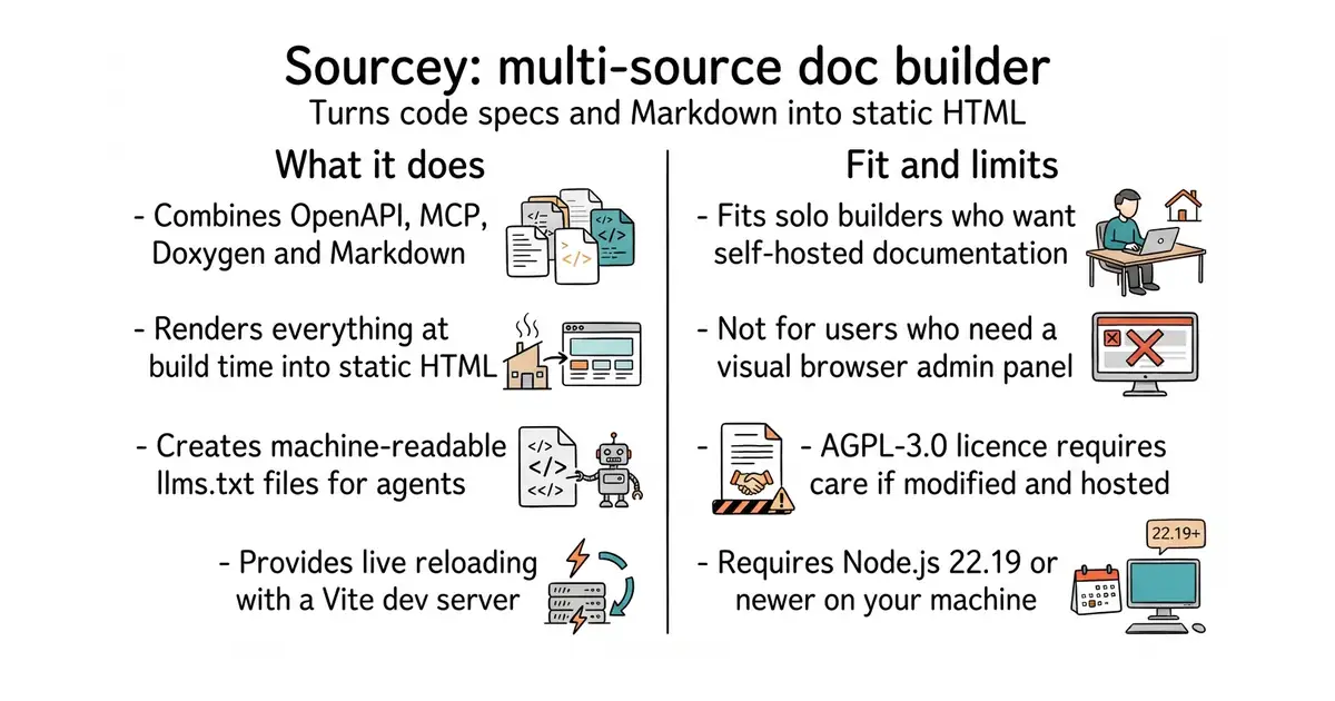 Sourcey: multi-source doc builder. Turns code specs and Markdown into static HTML.