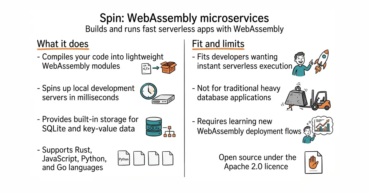 Spin: WebAssembly microservices. Builds and runs fast serverless apps with WebAssembly.