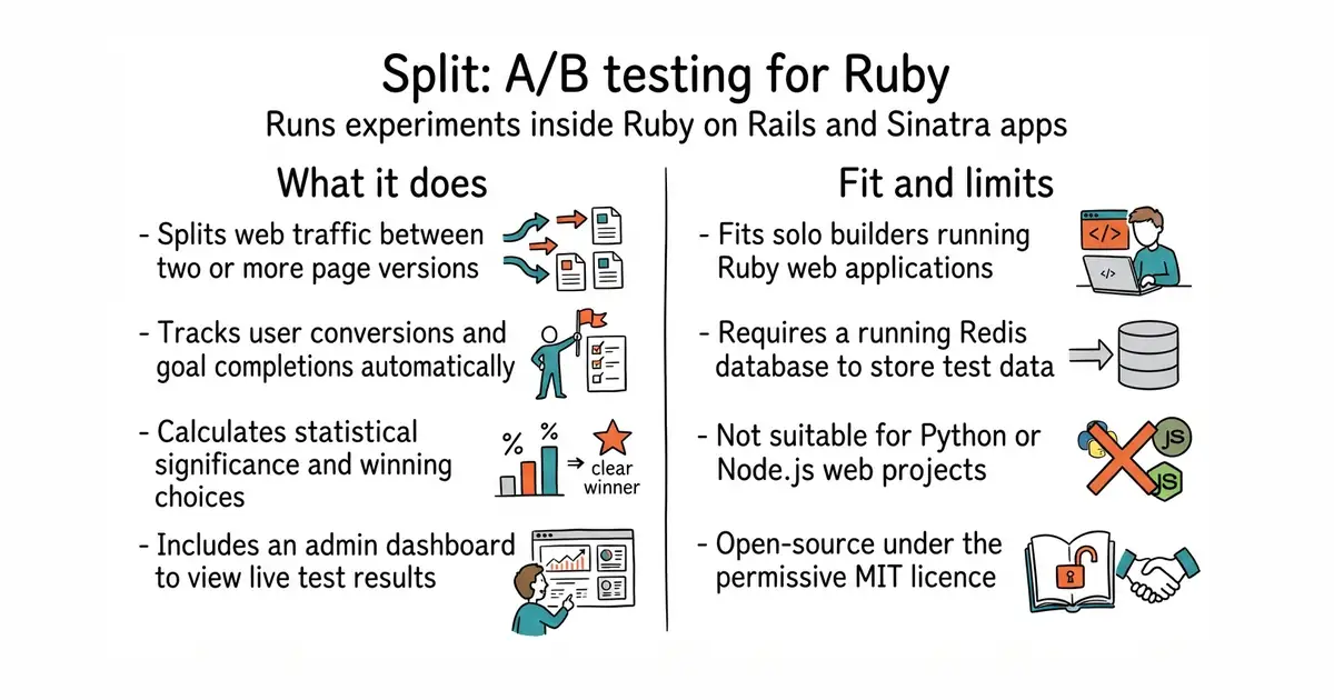 Split: A/B testing for Ruby. Runs experiments inside Ruby on Rails and Sinatra apps.