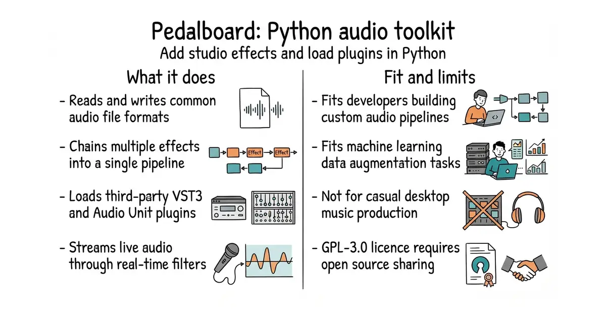 Pedalboard: Python audio toolkit. Add studio effects and load plugins in Python.