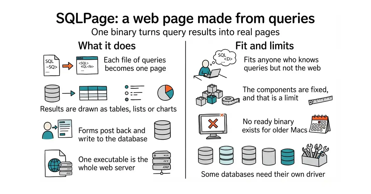 SQLPage: a web page made from queries. One binary turns query results into real pages.