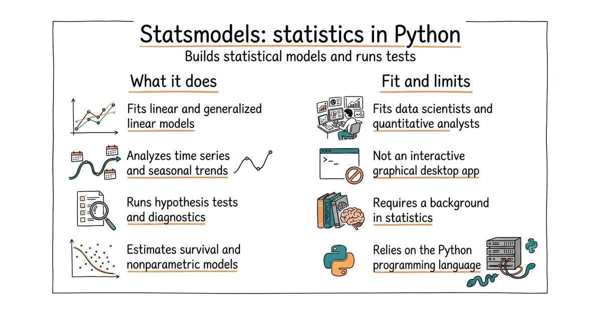 Statsmodels: statistics in Python. Builds statistical models and runs tests.