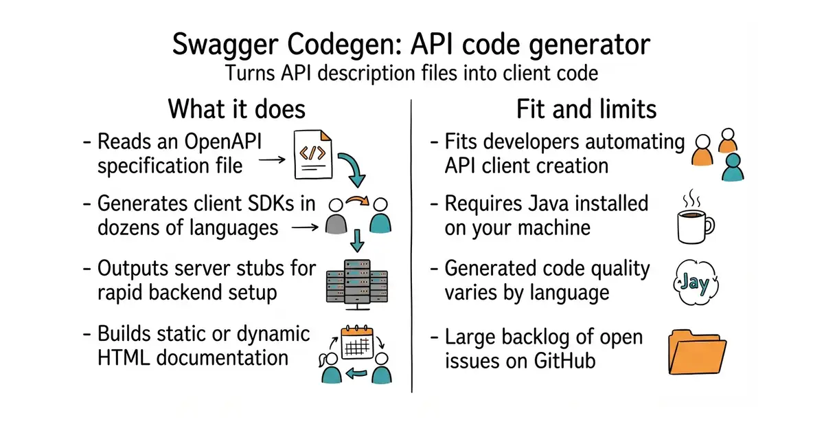 Swagger Codegen: API code generator. Turns API description files into client code.